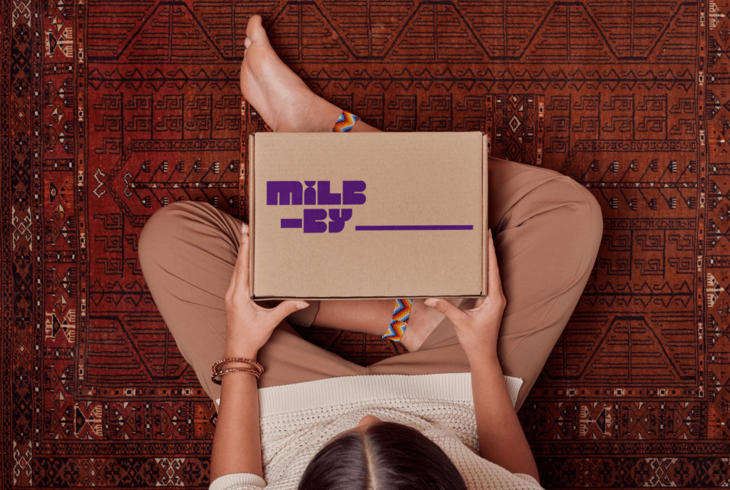 Milbby packaging concept from the Milb-by Me campaign, featuring a customizable box where users can add their name to make each craft project personal.